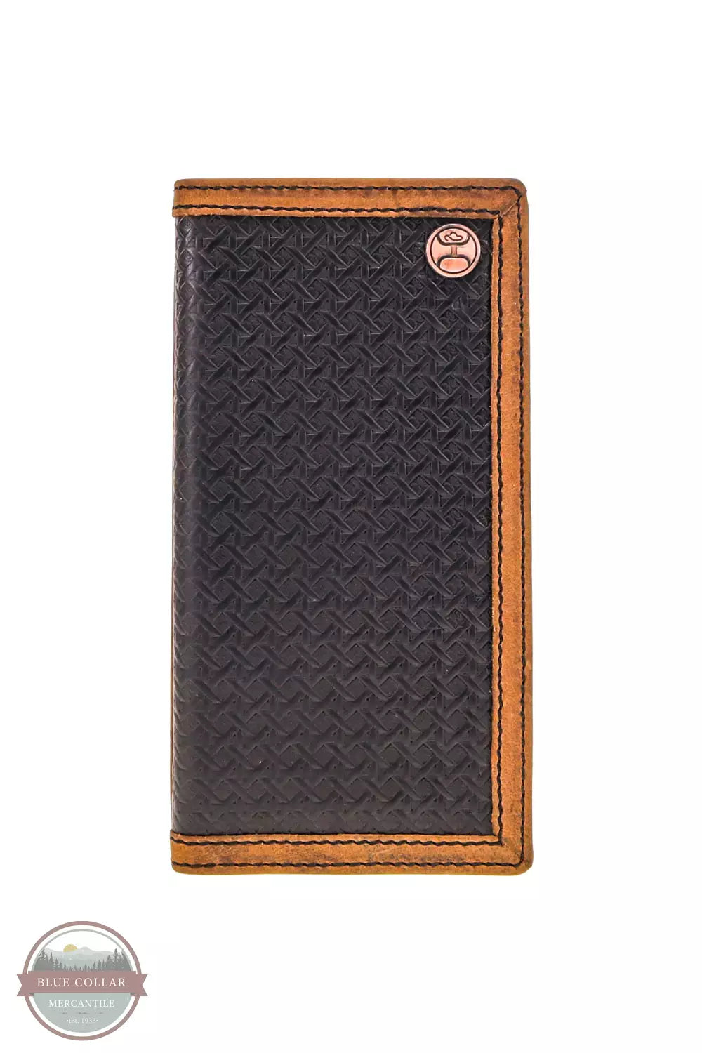 Hooey HW020-BK Hands Up Basketweave Rodeo Checkbook Wallet in Black/Tan Front View