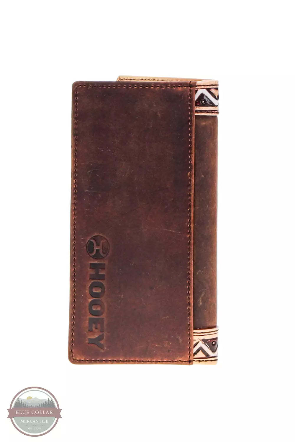 Hooey HW030-BRTN War Paint Brown/Tan Hand Tooled Aztec Feather Filigree Rodeo Checkbook Wallet Back View