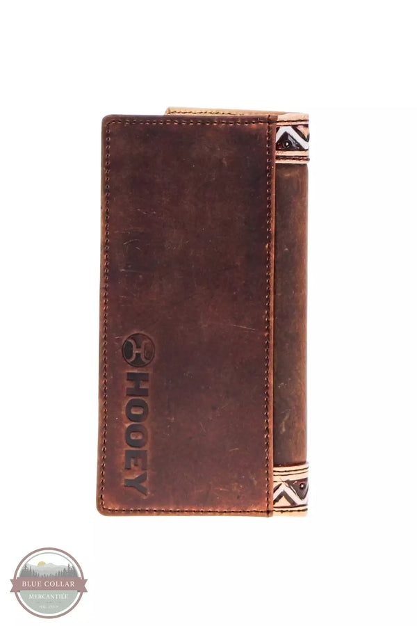 Hooey HW030-BRTN War Paint Brown/Tan Hand Tooled Aztec Feather Filigree Rodeo Checkbook Wallet Back View