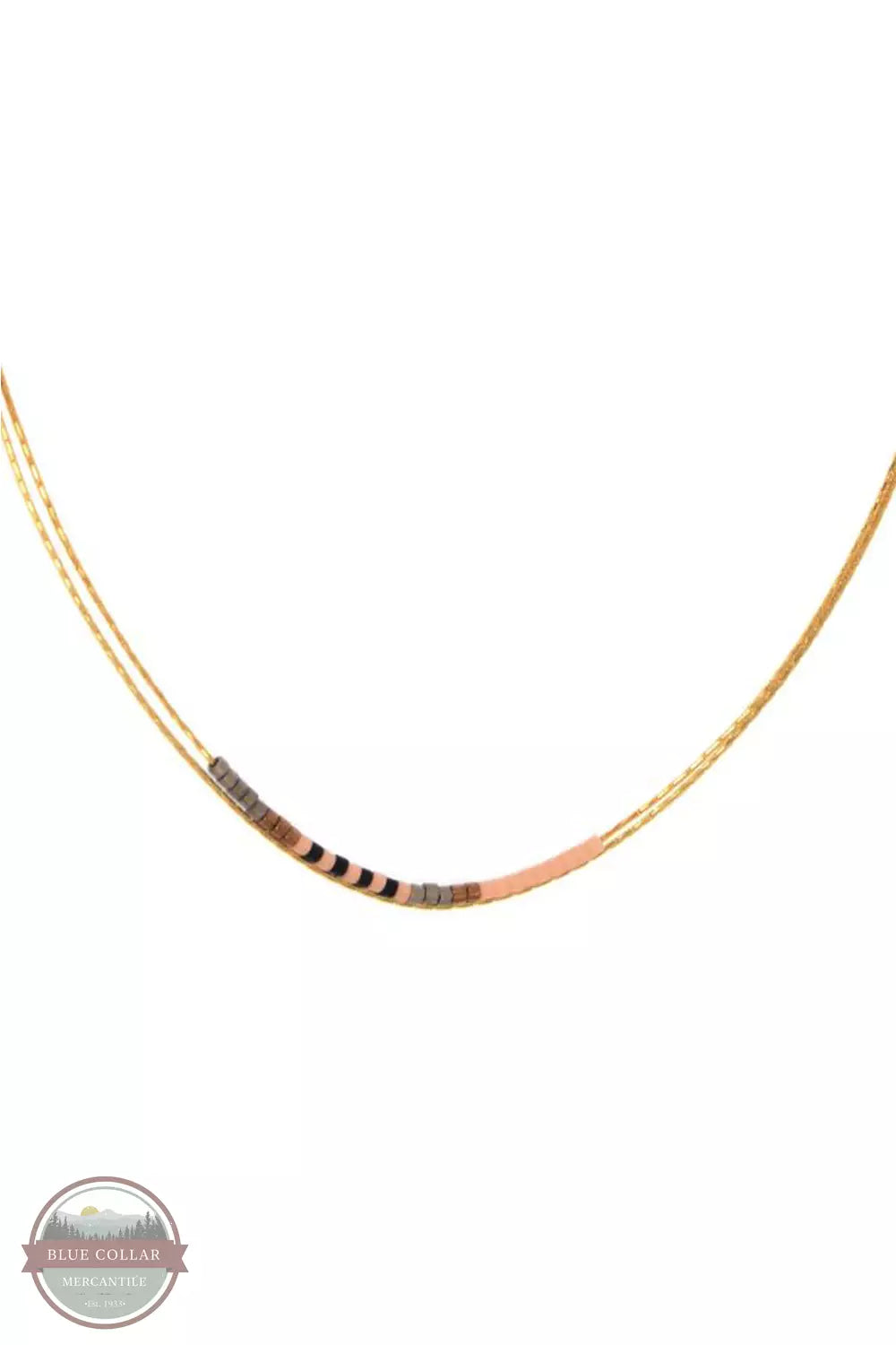 Joy Susan 341/06 Gold Two Row Chain with Beads Necklace Gold & Pink Front View