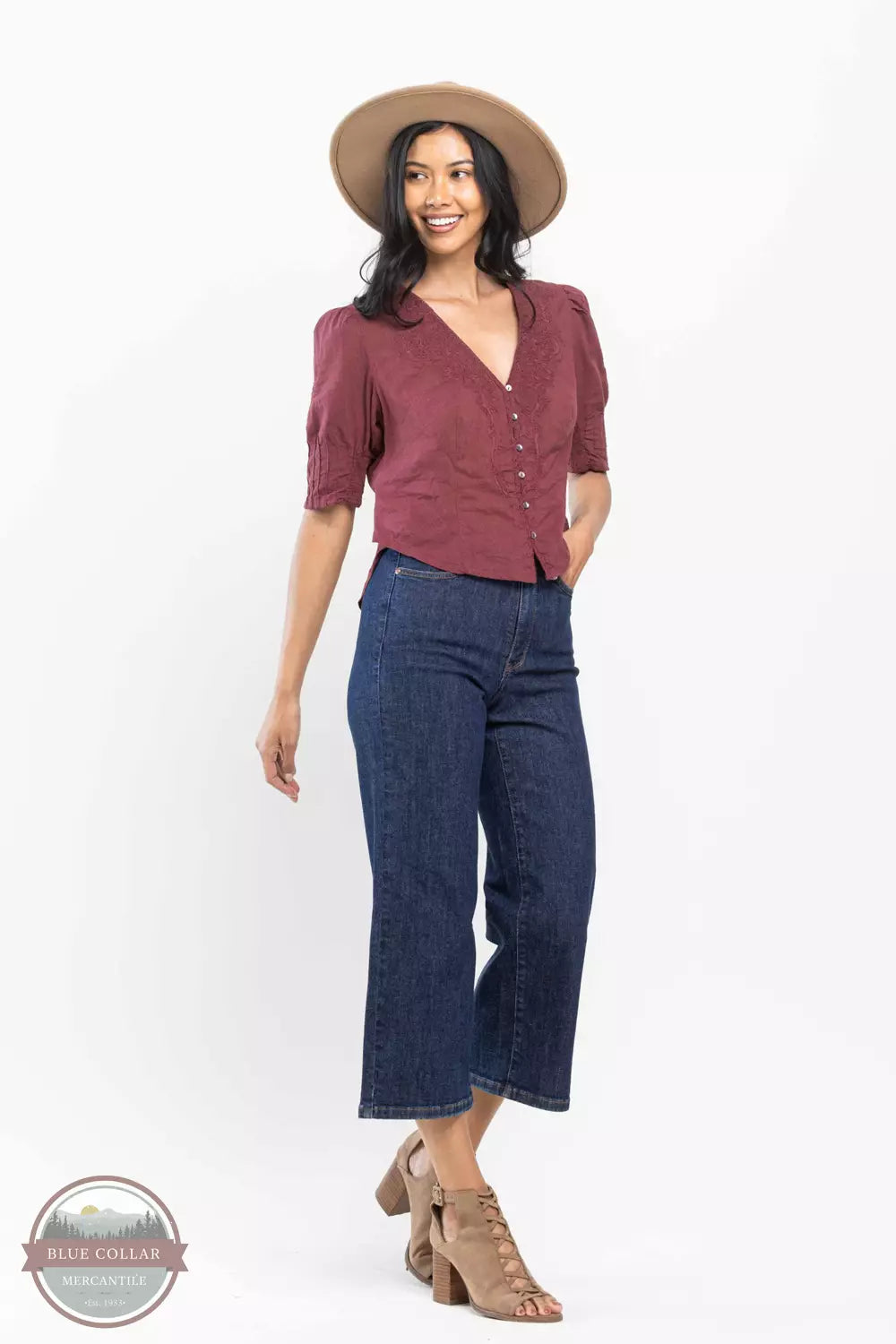 Judy Blue 88716REG Tummy Control Wide Leg Crop Jeans Profile View