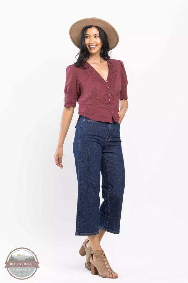 Judy Blue 88716REG Tummy Control Wide Leg Crop Jeans Profile View