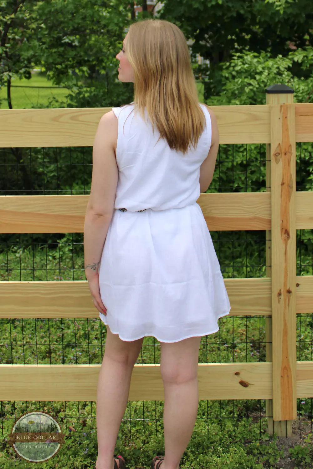 Keren Hart 46014 WHT White Crinkle Sleeveless Dress rear view