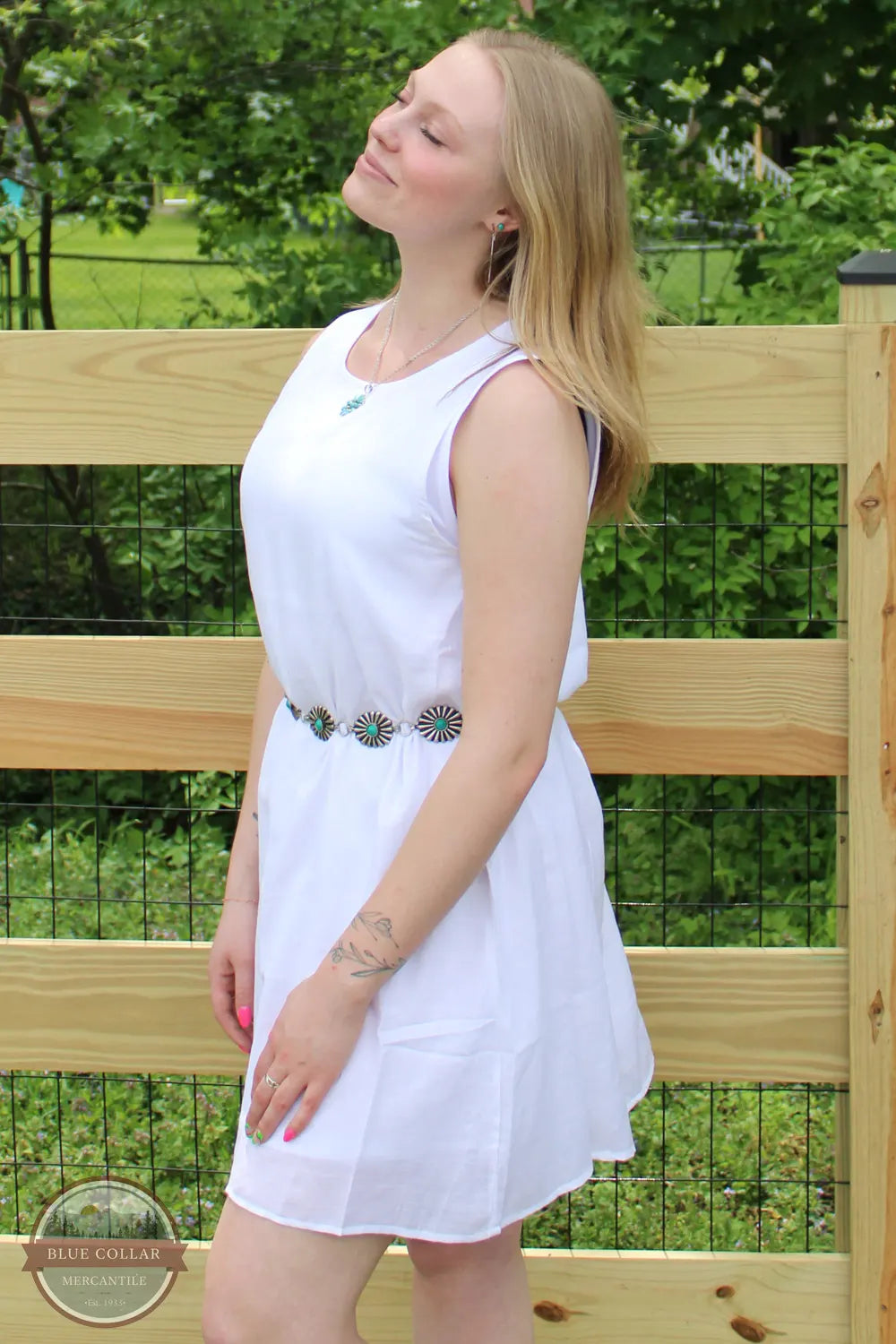 Keren Hart 46014 WHT White Crinkle Sleeveless Dress side view
