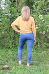 Keren Hart 26082 Boat Neck Long Dolman Sleeve Shirt Mustard Back View