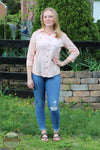 Keren Hart 76020 Faded Wash 3/4 Sleeve Shirt Peach Front View 2
