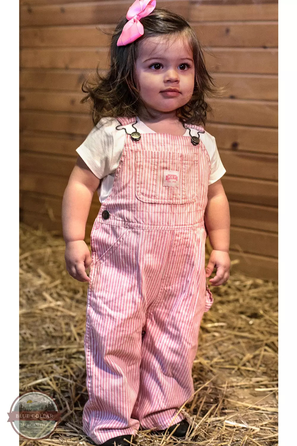 Key 223.68 Infant Bib Overalls in Pink & White Life View