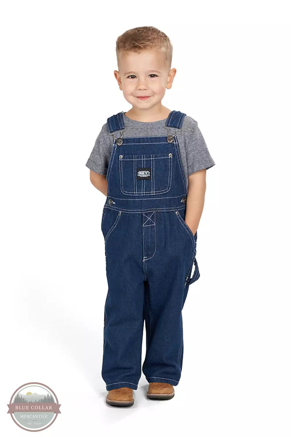 Key 224.45 Toddler Bib Overalls in Denim Front View