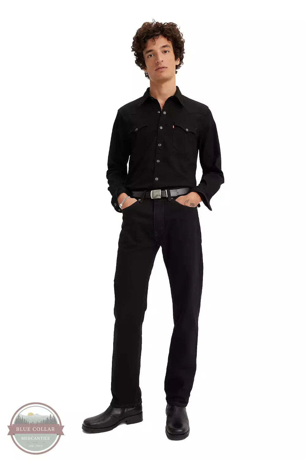 Levi's 505-0260 505 Regular Fit Straight Leg Jeans in Black Front View