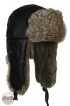 Mad Bomber 305LBLK Black Leather Bomber Hat with Rabbit Fur Profile View