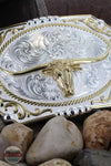 Montana Silversmith 25815-767 Two-Tone Cowboy Cameo Buckle with Longhorn Detail View