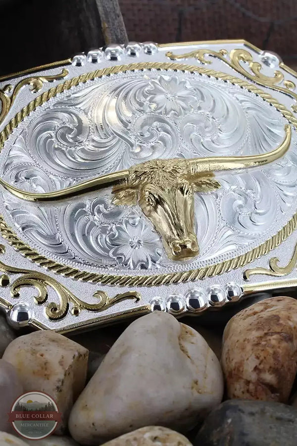 Montana Silversmith 25815-767 Two-Tone Cowboy Cameo Buckle with Longhorn Detail View