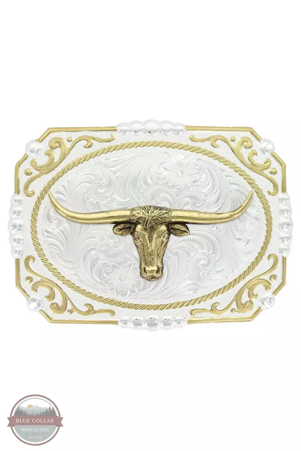 Montana Silversmith 25815-767 Two-Tone Cowboy Cameo Buckle with Longhorn Front View