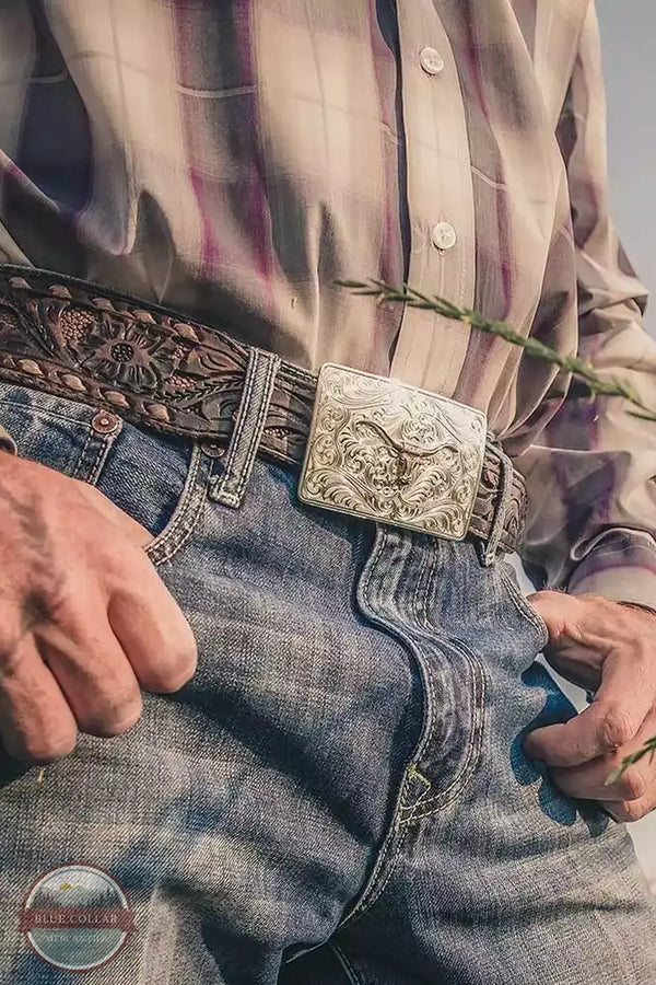 Montana Silversmith 46510-64 Iconic Western Longhorn Silver Buckle Life View