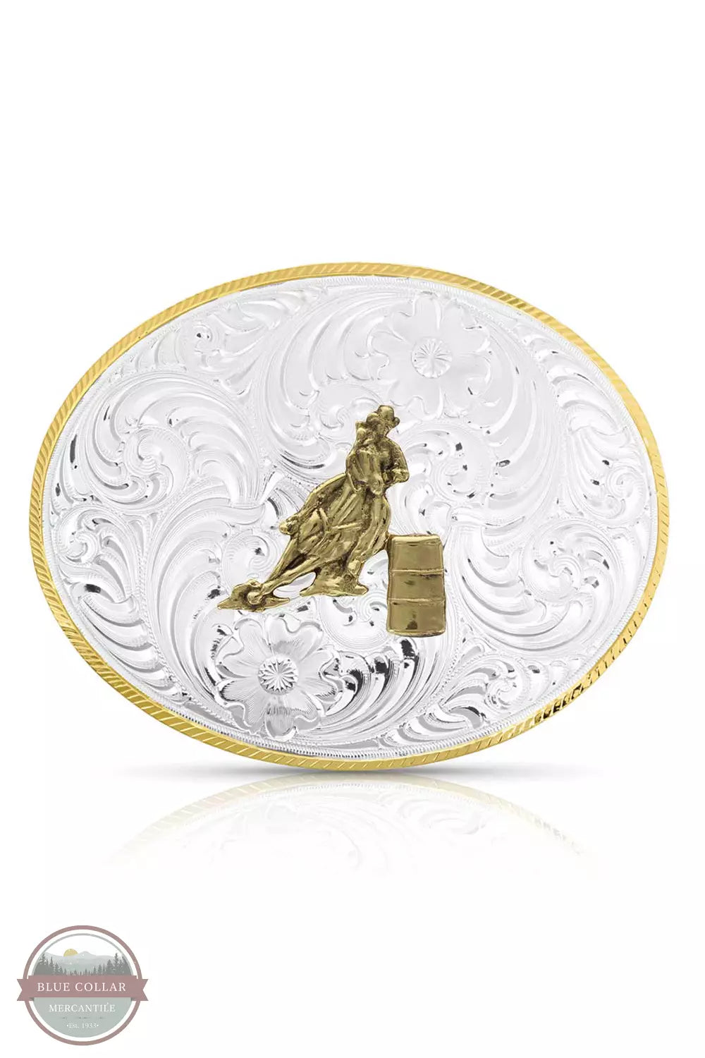 Montana Silversmith 5007-649 Petite Two-Tone Engraved Buckle with Barrel Racer Front View