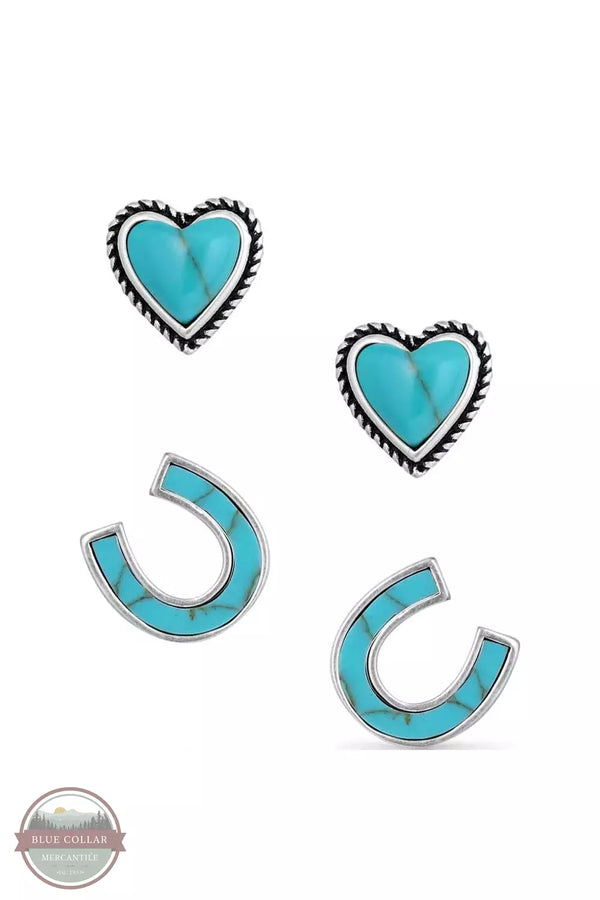 Montana Silversmiths ER5807 Turquoise Heart & Horseshoe Earring Set Front View