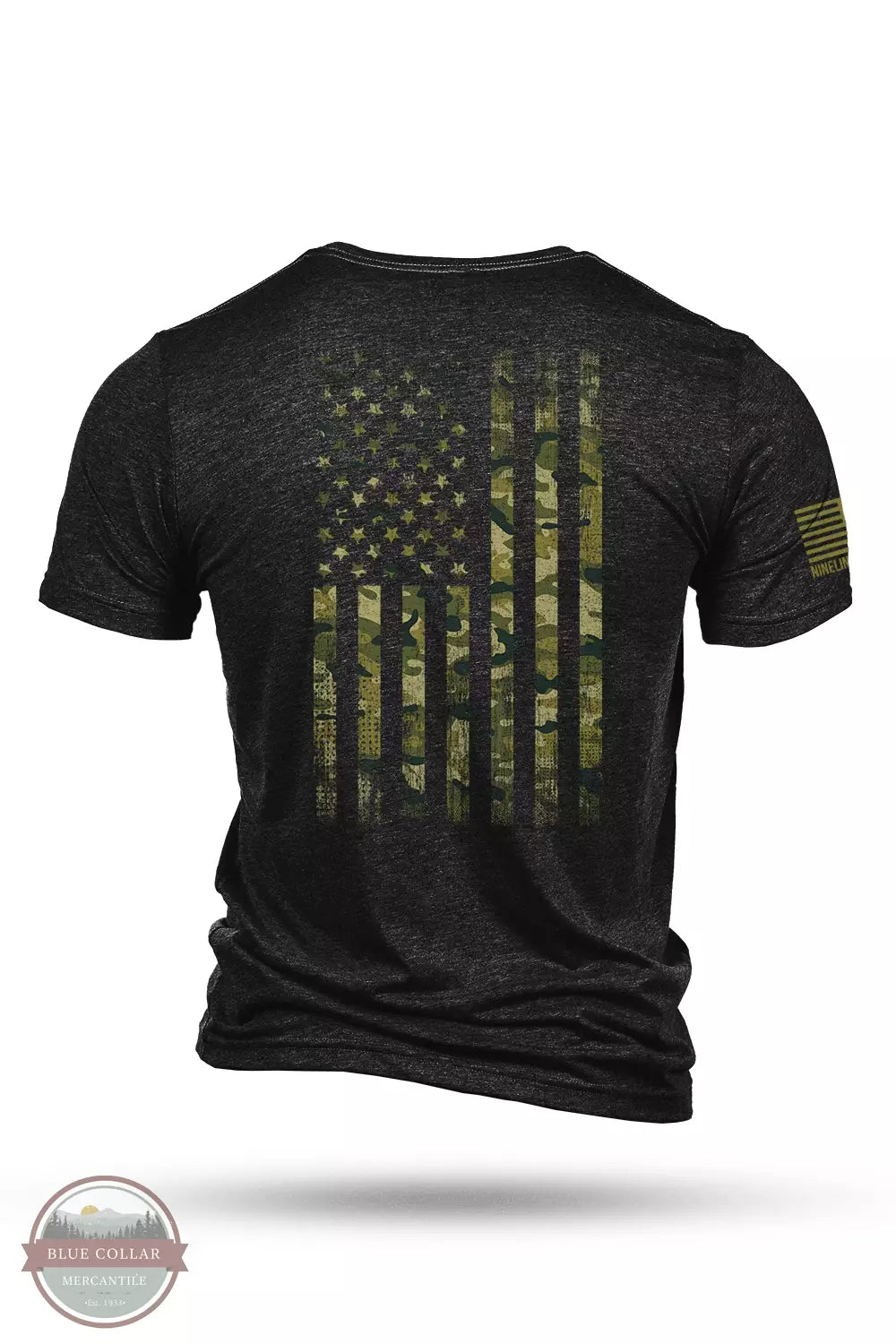 Nine Line AMERCAMO-TSTRI-CHARCOALBLACK American Camo Tri-Blend Short Sleeve T-Shirt in Charcoal Black Back View