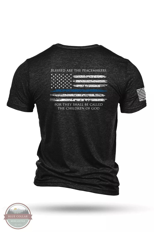 Nine Line Apparel TBL-TSTRI-CHBLACKTRIBLEND Thin Blue Line Short Sleeve in Charcoal Black, rear design