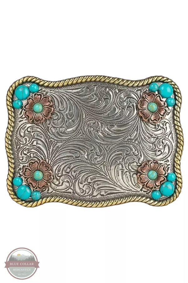 Nocona 37929 Flower and Turquoise Accented Rectangle Buckle Front View
