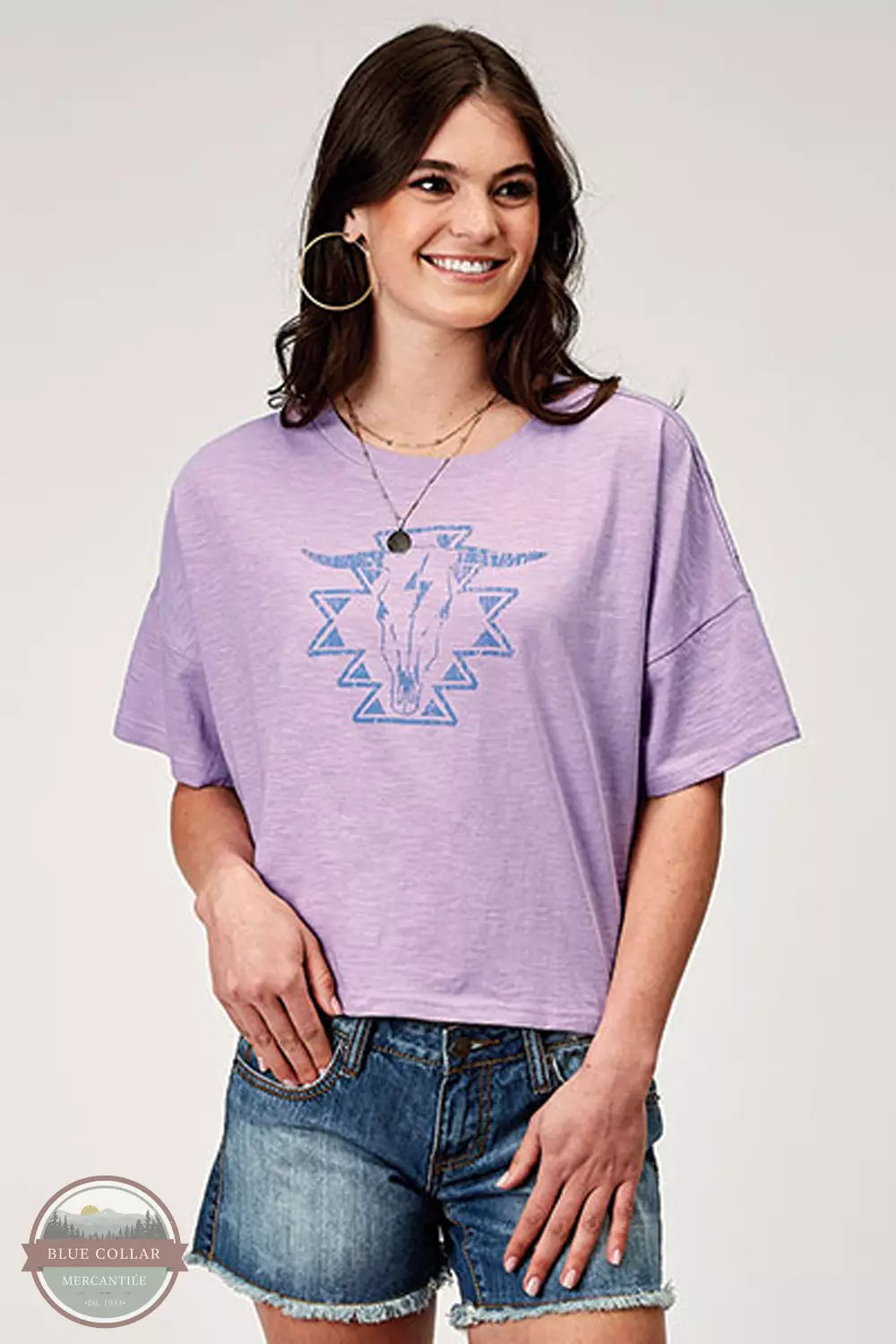 Roper 03-039-0513-2041 PU Slub Jersey Knit Crop T-Shirt in Lilac Front View