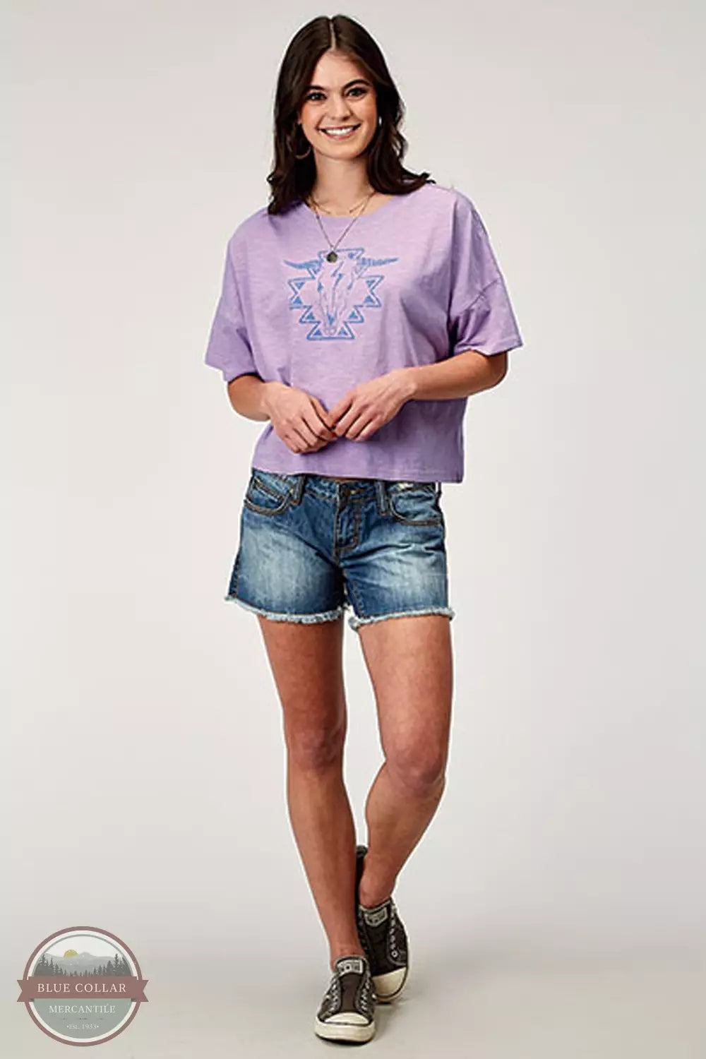 Roper 03-039-0513-2041 PU Slub Jersey Knit Crop T-Shirt in Lilac Full View