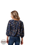 Roper 03-050-0590-7081 BU V-Neck Raglan Quarter Sleeve Blouse in Navy Feather Foliage Print Back View