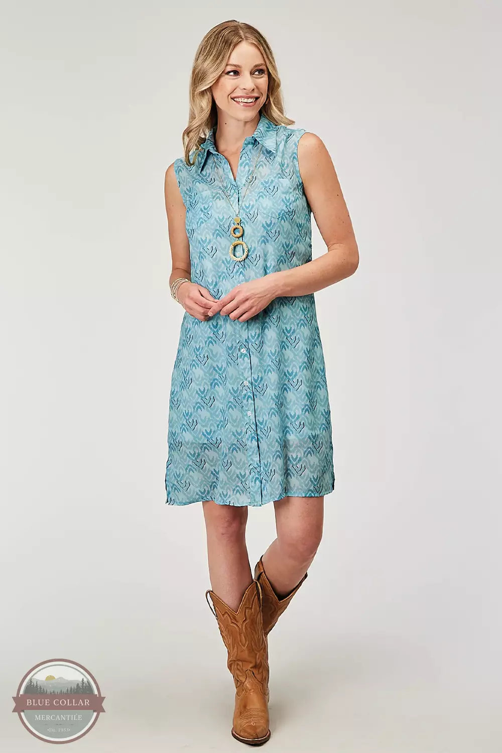 Roper 03-057-0590-3073 BU 1978 Blue Chevron Shirt Dress Front View