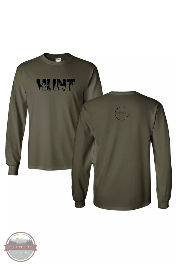 Simple HUNT Bow Hunter Long Sleeve T-Shirt Front and Back View