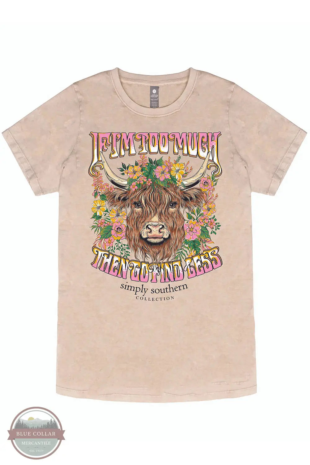 Simply Southern SS-TOOMUCH-WSHECRU If I'm Too Much Short Sleeve T-Shirt in Tan, front
