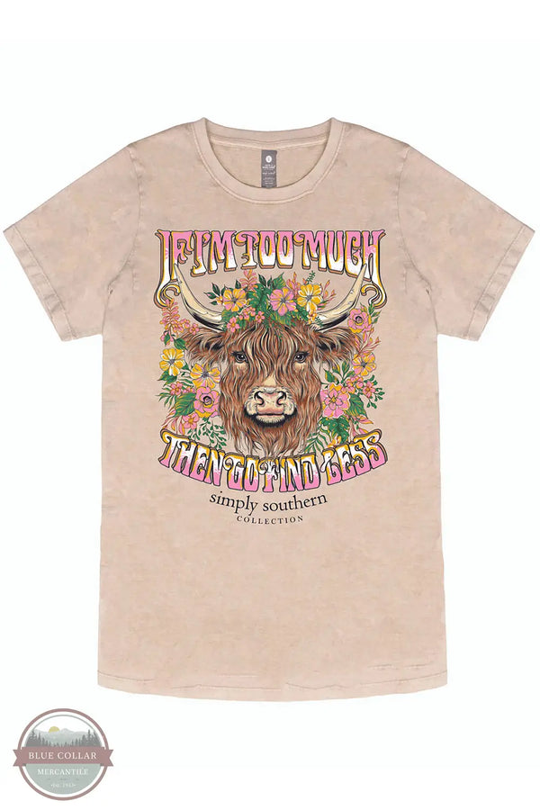 Simply Southern SS-TOOMUCH-WSHECRU If I'm Too Much Short Sleeve T-Shirt in Tan, front