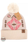 Simply Southern 0223-SIMPLY-BEANIE Pom Beanie with Aztec Print Cream Side View