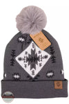 Simply Southern 0223-SIMPLY-BEANIE Pom Beanie with Aztec Print Grey Side View