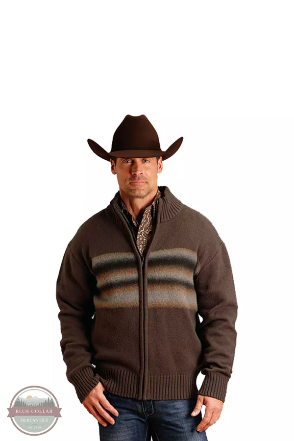 Stetson 11-014-0120-0195 GY Ombre Border Stripe Cardigan in Brown Front View 2