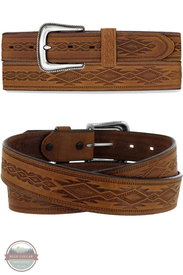 Tony Lama 1369L Navajo Blanket Tooled Brown Western Belt