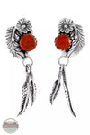 Turquoise Factory E1413 Feather Sterling Silver Earrings Coral Front View