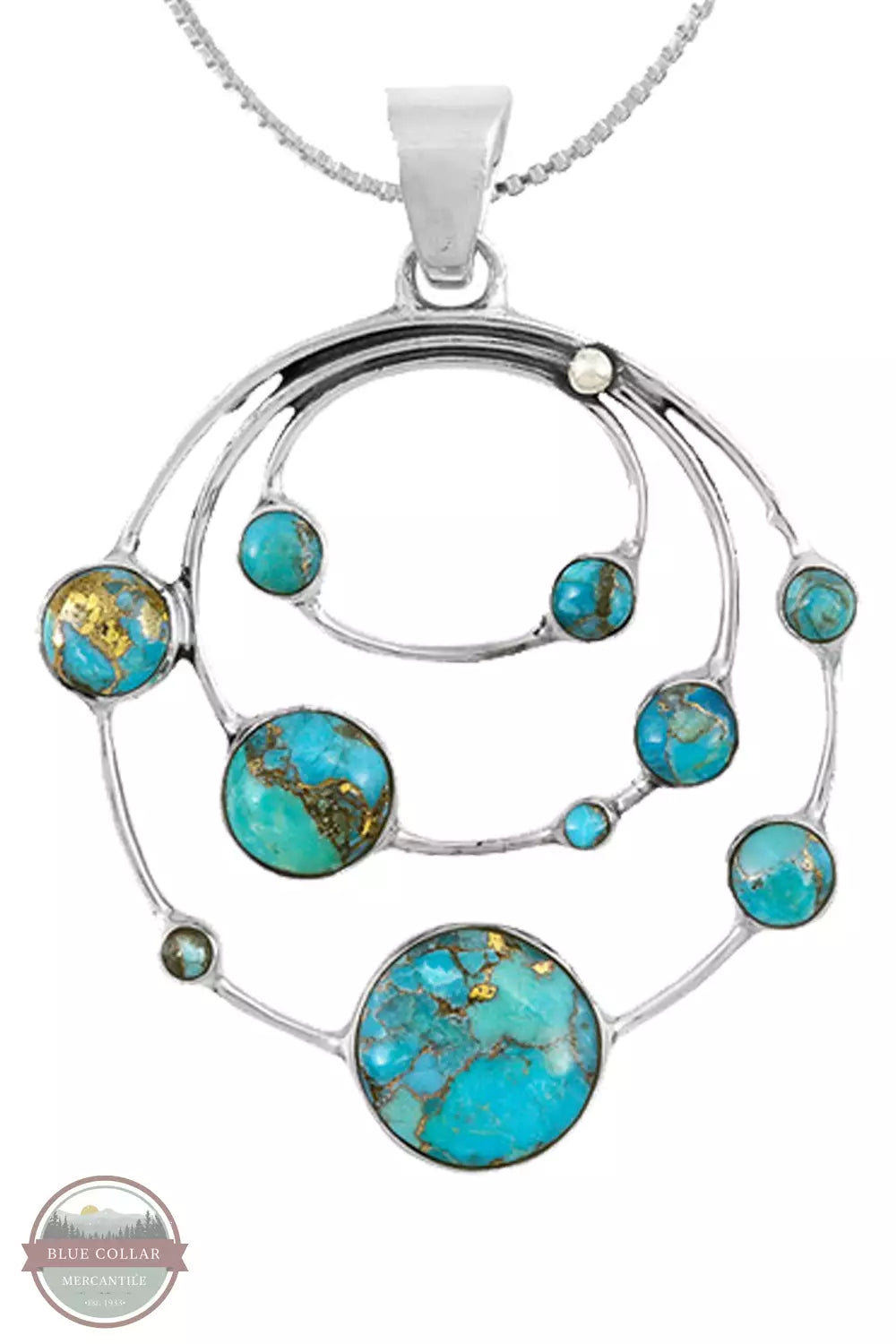 Turquoise Factory P3325-SM Planets Turquoise Sterling Silver Pendant with Chain Sky Matrix Turquoise Front View