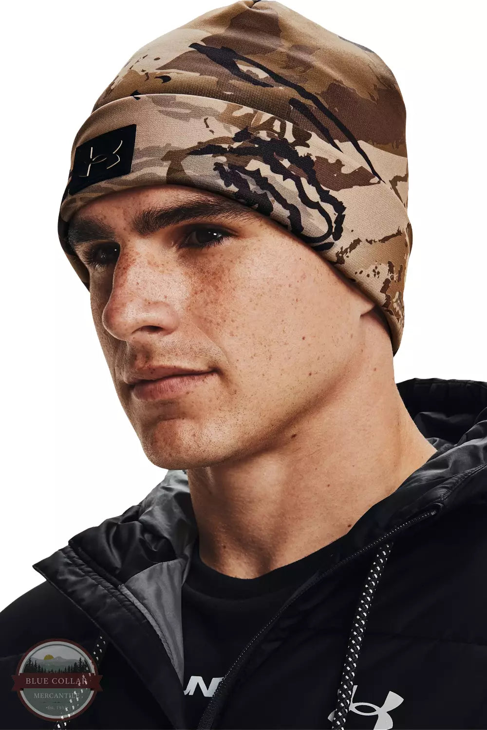 Under Armour 1365943-999 Storm Camo Beanie in Barren Camo / Black Model View