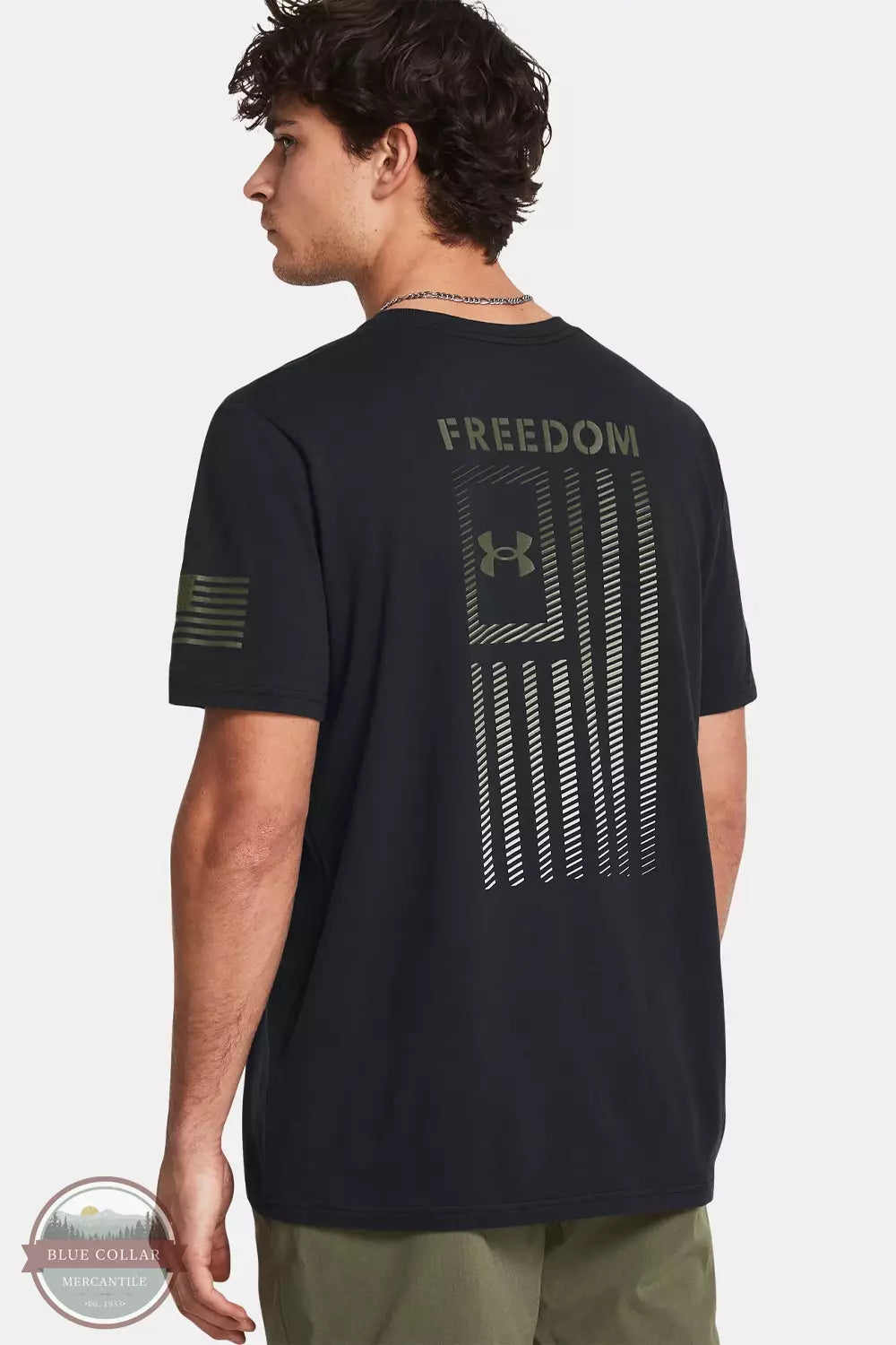 Under Armour 1382973 Freedom Flag Gradient T-Shirt Black Back View. This item is available in multiple colors.