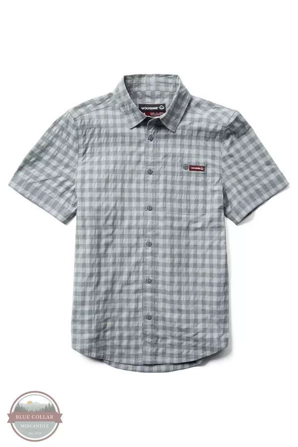 Wolverine W1209960 Grayson II Chambray Short Sleeve Button Down Shirt Concrete Plaid Front View