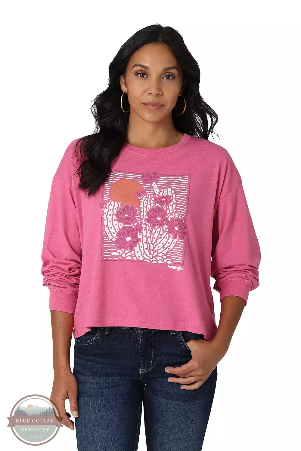 112336215 Cactus Print Boyfriend Crop Long Sleeve T Shirt