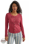 Wrangler 112344653 Embroidered Snap Shirt in Red Front View