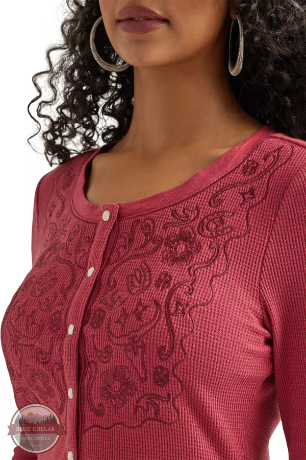Wrangler 112344653 Embroidered Snap Shirt in Red Front Detail View