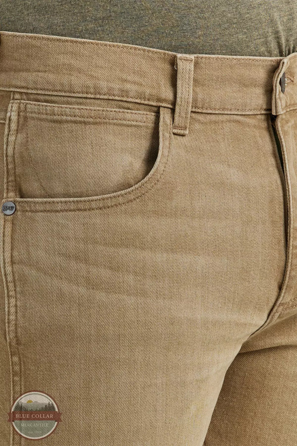 Wrangler 112345014 Retro Slim Fit Straight Leg Jeans in Saddle Front Detail View