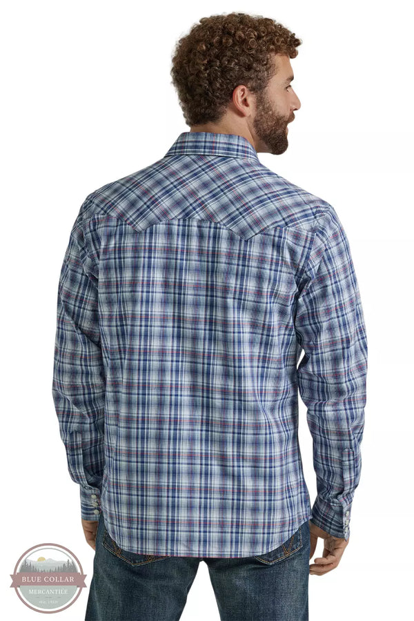 Wrangler 112346237 Blue Plaid Modern Fit Shirt Back View