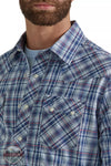 Wrangler 112346237 Blue Plaid Modern Fit Shirt Detail View