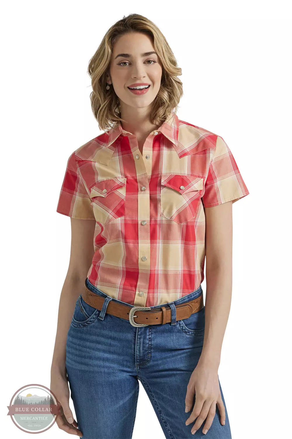 Wrangler 112347161 Red & Yellow Plaid Western Shirt Front View