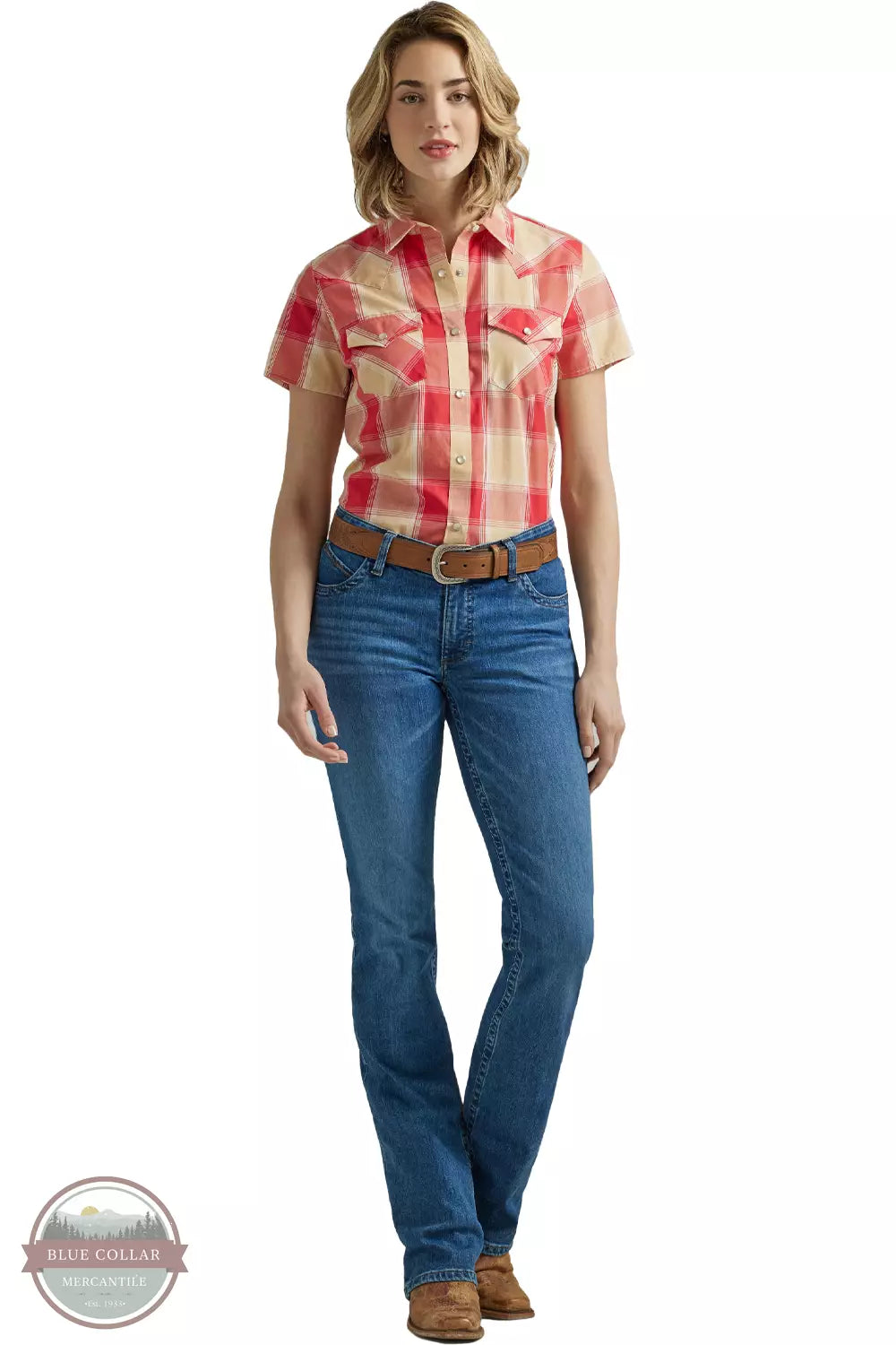 Wrangler 112347161 Red & Yellow Plaid Western Shirt Full View