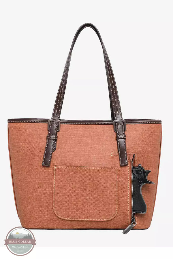 Wrangler WG06-G8317 Aztec Embossed Fray Denim Concealed Carry Tote Bag Brown Back View