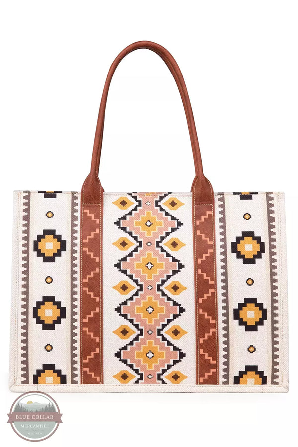 Wrangler WG2202-8119 Southwestern Print Canvas Wide Tote Bag Coffee Back View