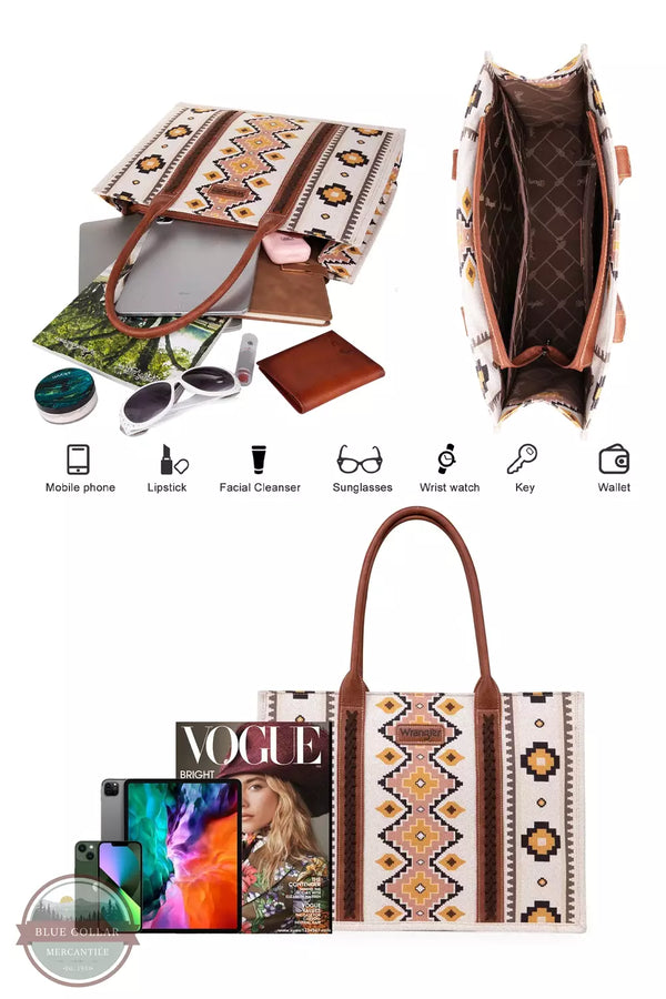 Wrangler WG2202-8119 Southwestern Print Canvas Wide Tote Bag Inside Details